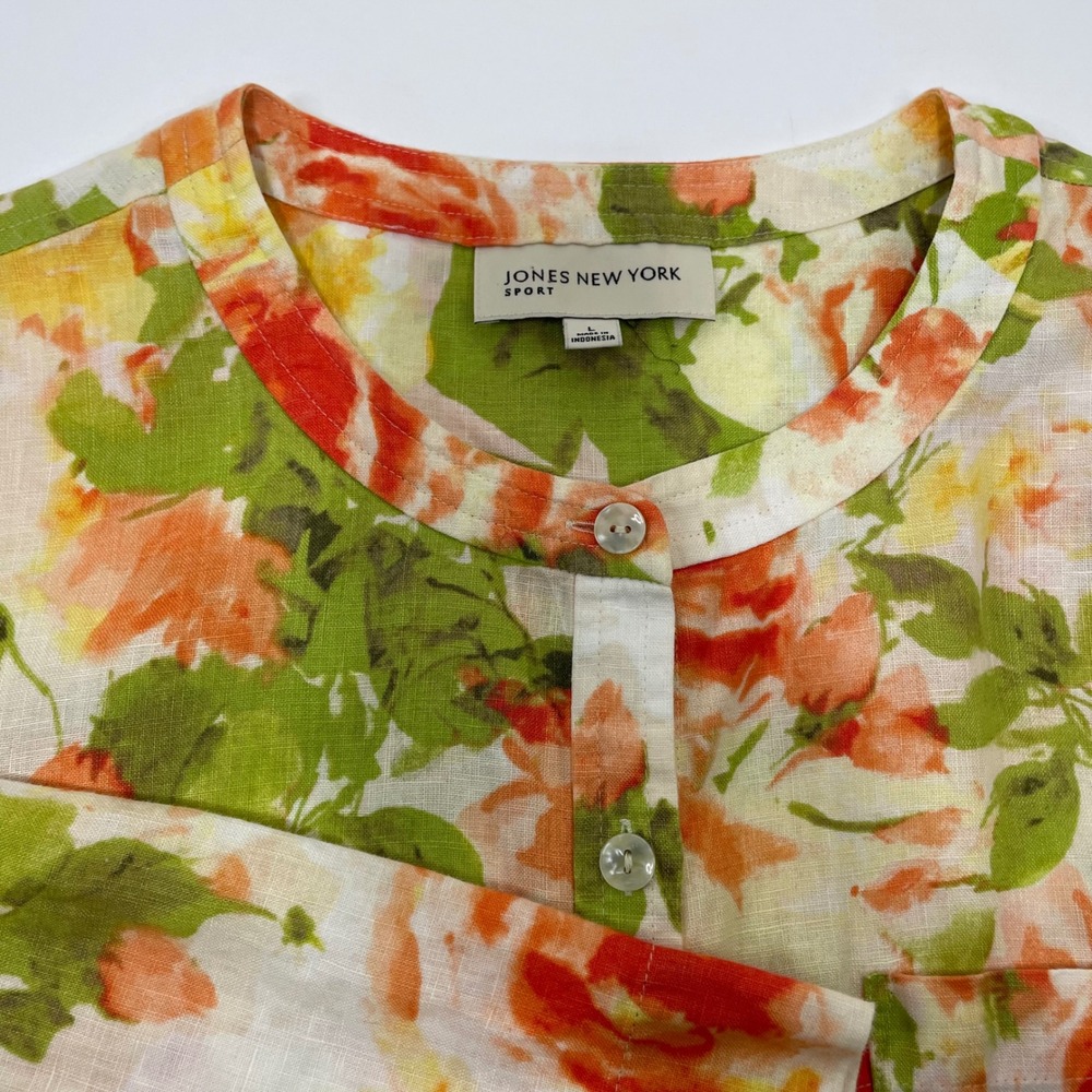 Jones New York Sport Women's Linen Blend Floral Tunic Top Size Large - Picture 9 of 15